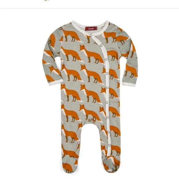 • Milkbarn Organic • Baby Footed Romper / Pajama
Fox Print Orange & Gray 0-3 - Picture 1 of 4